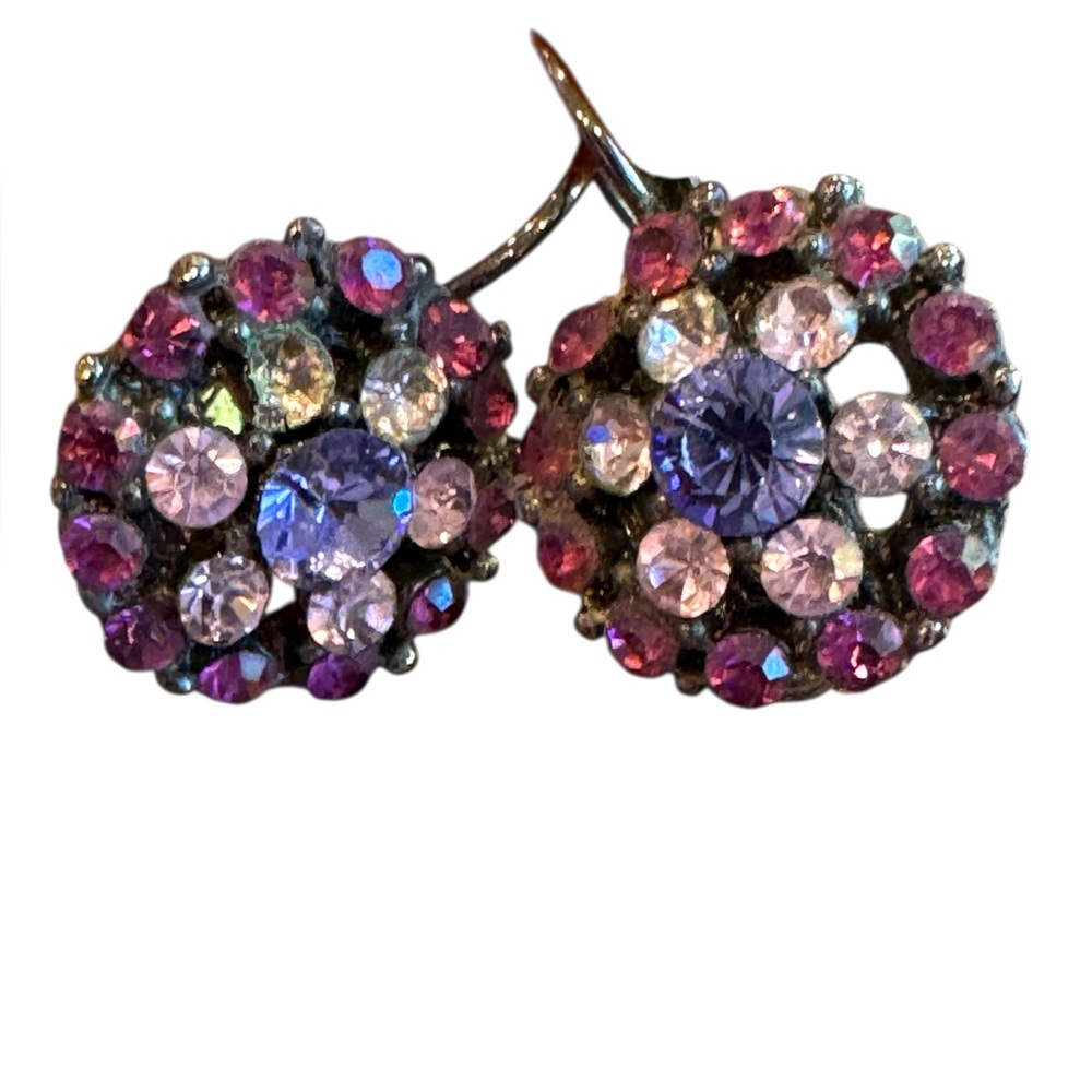 Vintage Multicolor Crystal Earrings in pinks and purples. Good used condition.